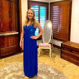 David’s Bridal mesh dress crisscross blue 12